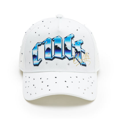 Cult x El Alfa Premium Logo 5 Panel A Frame Trucker Hat "Panther" in Winter White