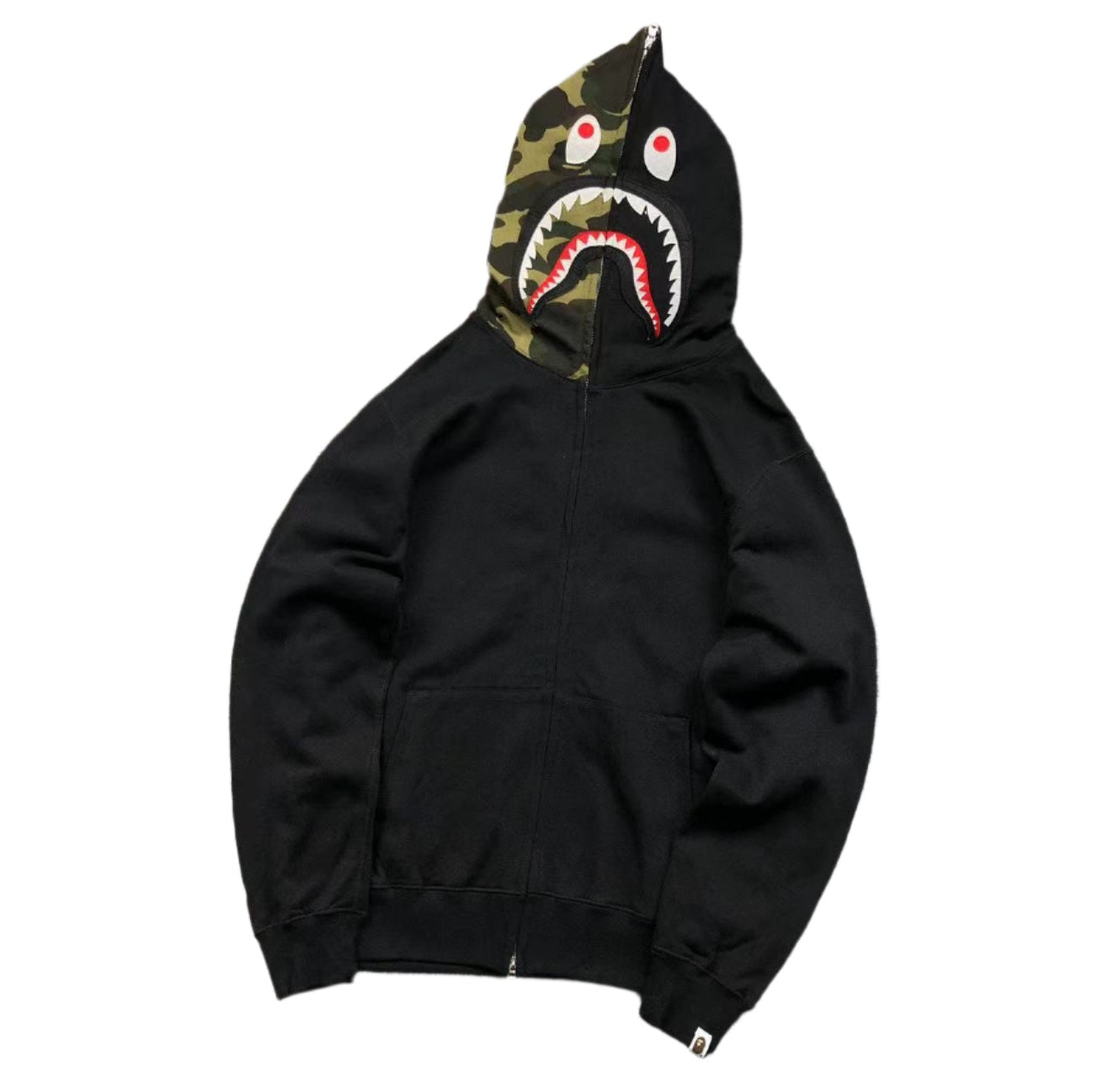 Shark Face Full-Zip Hoodie – Black