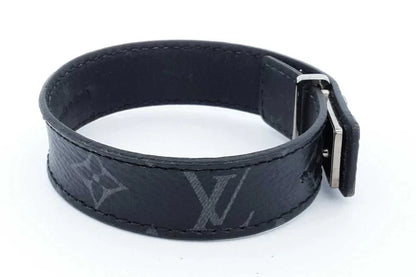 Louis Vuitton Monogram Eclipse Lv Slim Canvas Bracelet Size 19