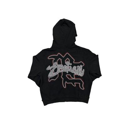 Mixed Emotions Acid Wash Rhinestone Hoodie Black